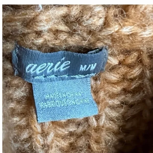 Aerie Brown Ribbed Knit Hoodie Sweater Oversized Soft Cozy Pullover Size M - Image 4