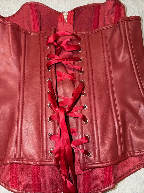 Red Faux Leather Zip-Front Corset Top - Image 4