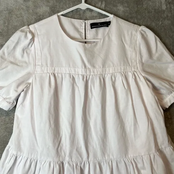 Pomander Place‎ Women's Size Medium White Quinn Tiered Mini Dress Cotton Blend - Image 2