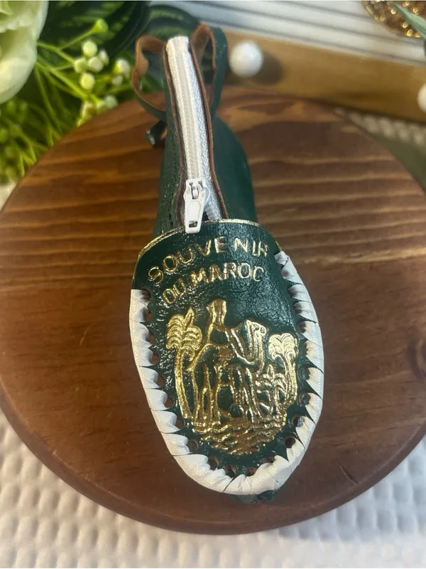 Leather Slipper Coin Purse with Zipper Pocket SOUVENIR of MOROCCO Mint!!!! - Image 2