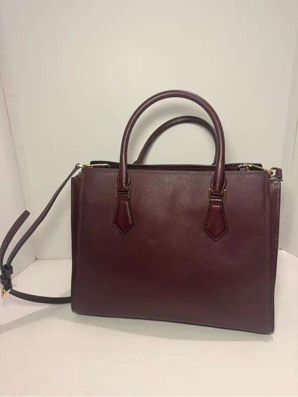 Michael Kors Wine Saffiano Leather Satchel with Gold Hardware - Image 5