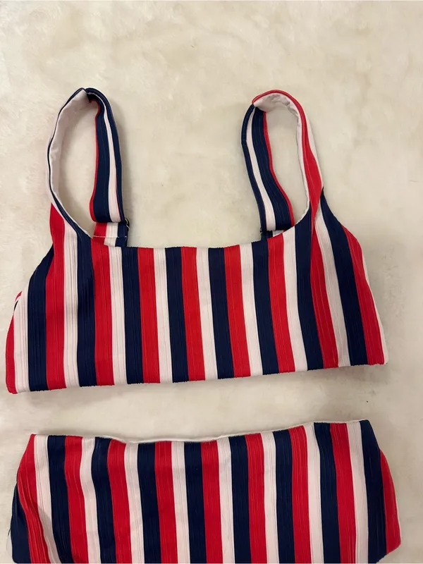 Show Me Your MuMu swim suit Red, Blue & White Striped Scoop Bikini Set - Image 3