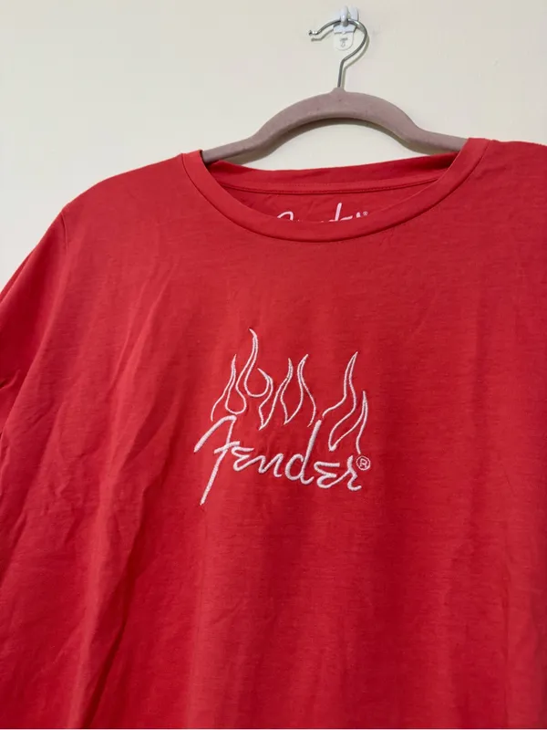 NWT Lucky Brand Fender Red Embroidered Tee with White Flame Logo - Image 2