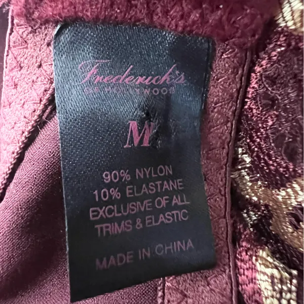 Frederick’s of Hollywood Burgundy Satin & Gold Lace Bustier w/ Garter Straps - Image 9