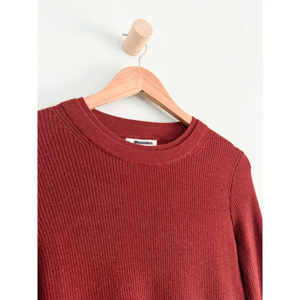 Madewell | NWT Double Layered Crewneck in Merino-Silk Blend Deep Rust | Sz M - Image 5
