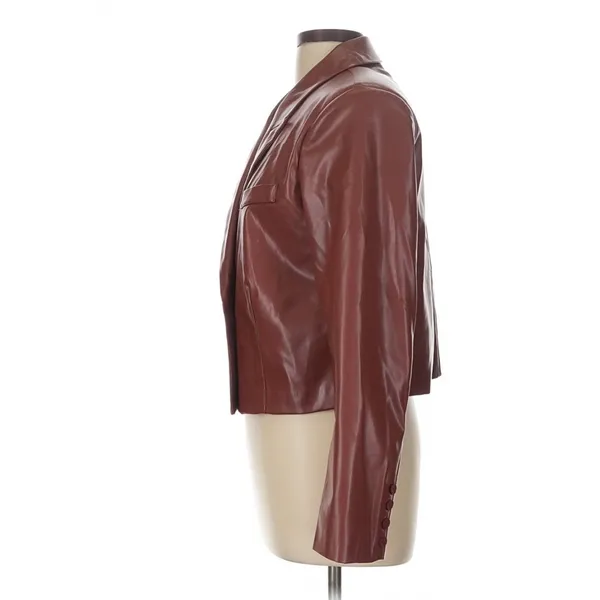 Area Stars Brown Faux Leather Cropped Blazer Large Indie Moto Fall Jacket - Image 4