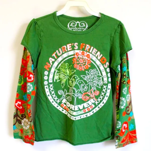 Natures Friend Childhoodcore Green Clean Rawedge Hem Lagen T-shirt girls 7/8 - Image 2