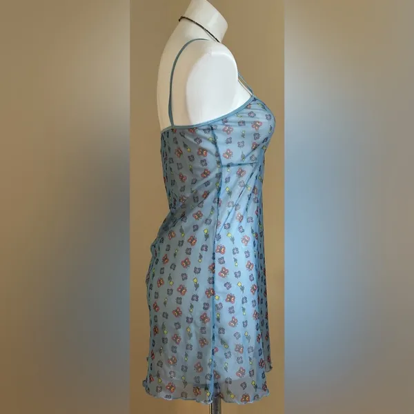 Peeping Tom Sheer Blue Floral & Butterfly Intimate Nightgown Elastic Straps Sz S - Image 4