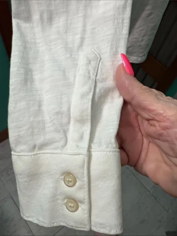 LOFT White Button-Down Shirt with Blue Chambray Trim - Image 11