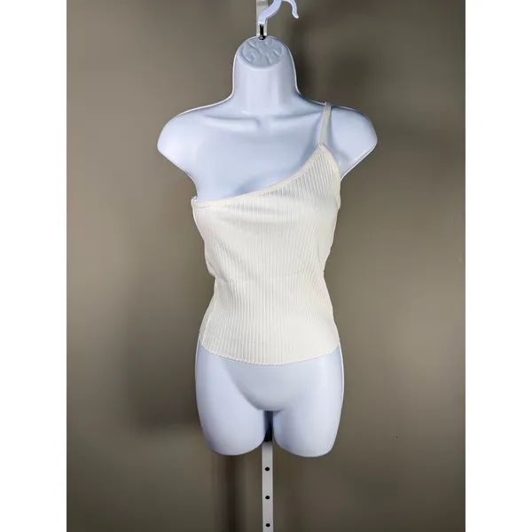 Zara One Shoulder Ribbed Knit Tank Top NWT Cream Minimalist Medium‎ - Image 2