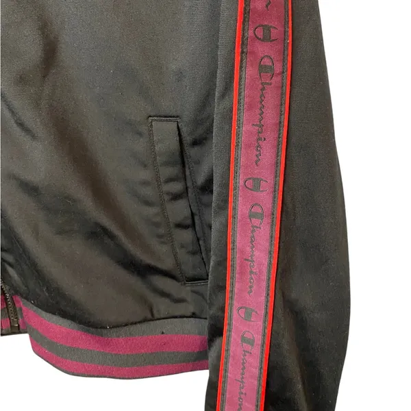 Champion Track Jacket‎ Floral Logo Women's L Black & Purple Varsity Streetwear - Image 3