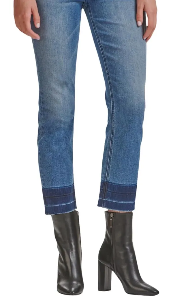 Jen7 By 7 For All Mankind Ankle Straight Jeans Raw Fray Hem Contrast Denim SZ 2 - Image 7