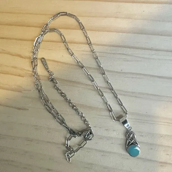 Sterling Silver Celtic Knot Pendant Necklace with Turquoise-Colored Stone - Image 4