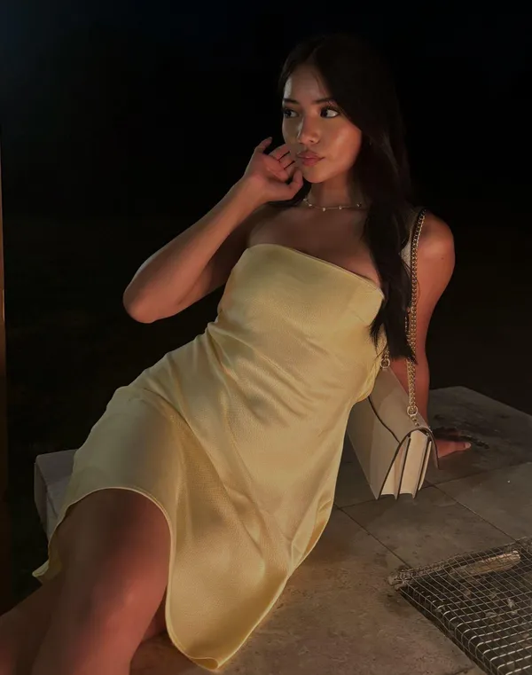 yellow satin dress - Image 2