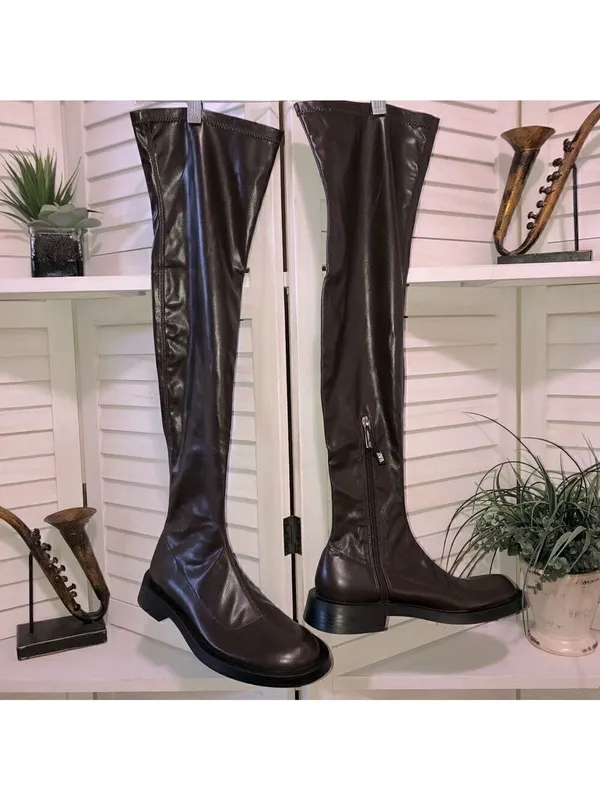 Zara Over The Knee Brown Flat Boots Size 7 5 - Image 2