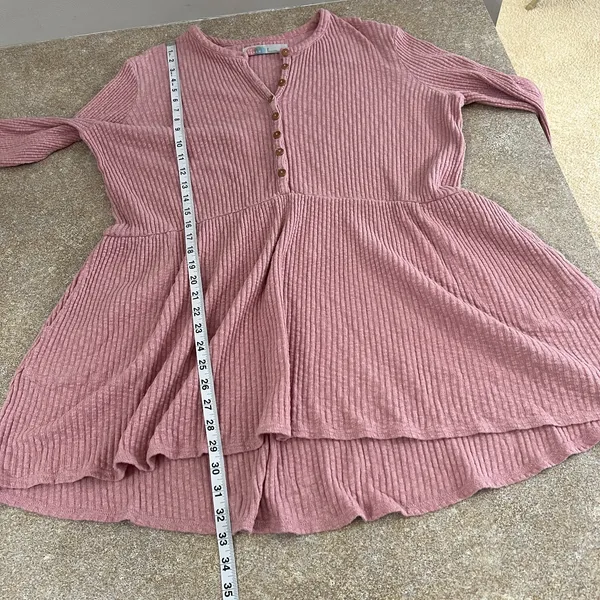 Free People Beach‎ Babydoll Tunic Top Small Pink Ribbed Oversized Flowy Boho S - Image 2
