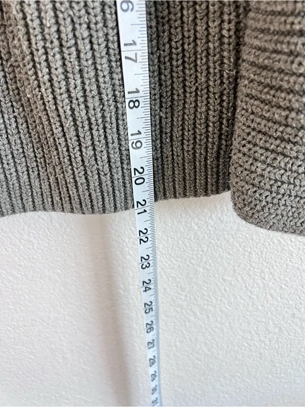 Polo Ralph Lauren Grey Boxy Ribbed Cropped Cotton Pullover Sweater Fisherman - Image 7