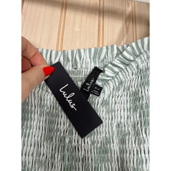 NWT Lulus Bembe Sage Striped Tie-Strap Tiered Maxi Dress Smocked Beachy Size XL - Image 5