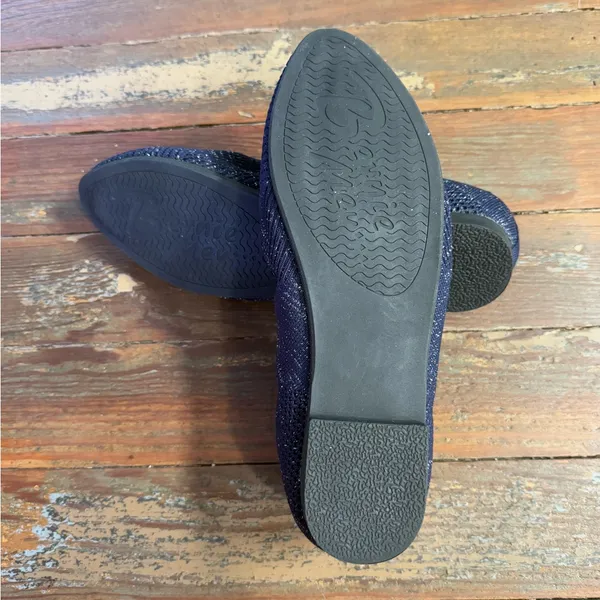 Bernie Mev Navy Metallic Silver Woven Stretch Knit Ballet Flats Sz 39 8.5 💛🍄 - Image 5