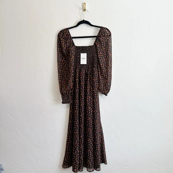o.p.t |‎ NWT Few Moda Smocked Square Neck Puff Sleeve Maxi Dress in Black Floral - Image 5