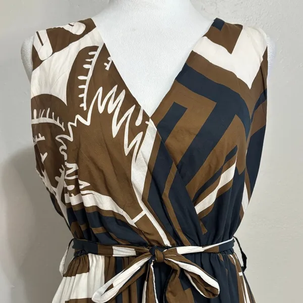 CIVICO 51 Maxi Dress Brown Black Geometric Floral Tiered Boho Made in Italy L - Image 5