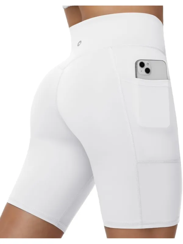 NEW No Front Seam Biker Workout Shorts 8" High Waist Tummy Control Spandex L - Image 2