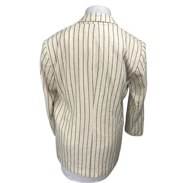 Zara Women's Beige Black Striped Long Sleeve Blazer Coat Suit Jacket Size XL - Image 2
