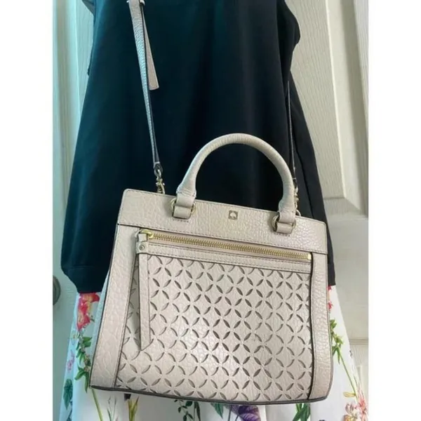 kate spade medium handbag w strap white leather cr - Image 8