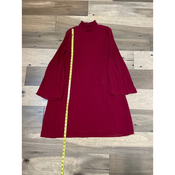 Grey & Gray Dress Size 10 Burgundy Mock Neck Smocked Keyhole Back Bell Sleeve - Image 4