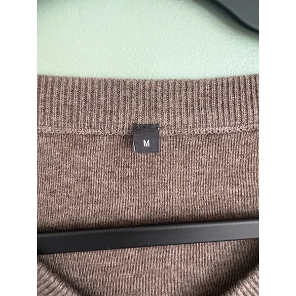 Arach&Clotz Women's Brown Solid Knit V-Neck Wool Blend Pullover Sweater M - Image 2