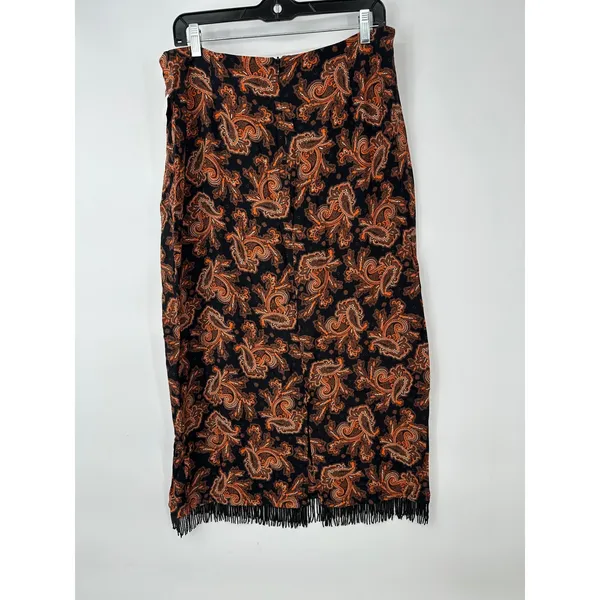 Vintage Clio Maxi Skirt 12 Black Orange Paisley Beaded Fringe Boho Y2K 90s Artsy - Image 3