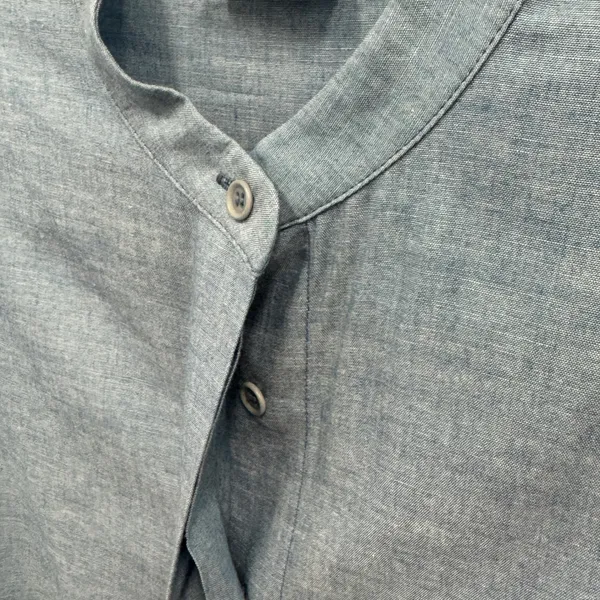 Akris Punto Blue Chambray Mandarin Collar Pleated Sleeve Blouse 4 Quiet Luxury - Image 7