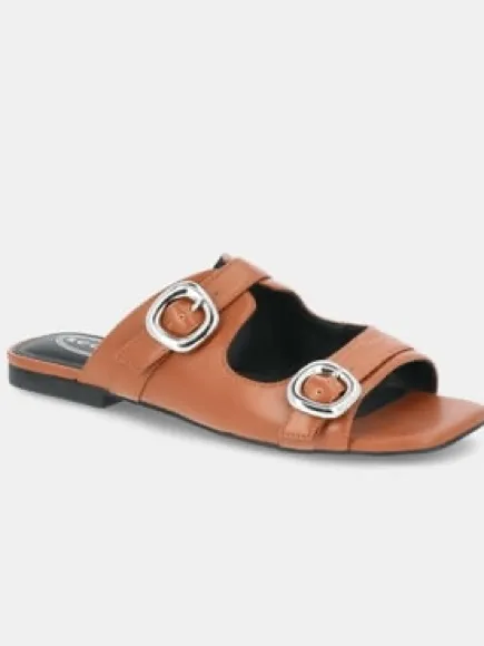 Scoop Tan Leather Double-Buckle Slide Sandals size 6.5 - Image 2