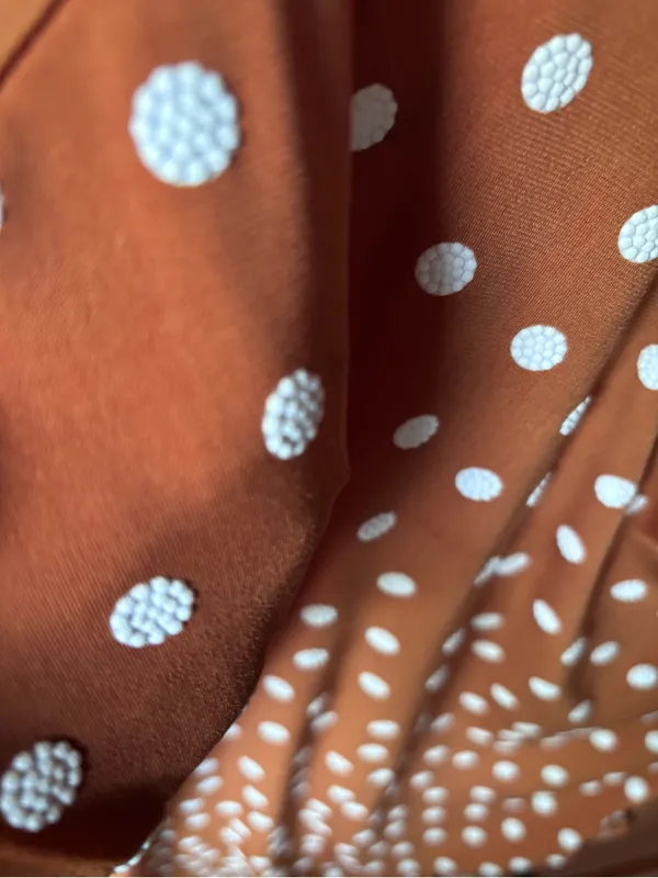 Robbie Bee Rust with White Polka Dots Tie-Waist Short Sleeve Top - Image 4