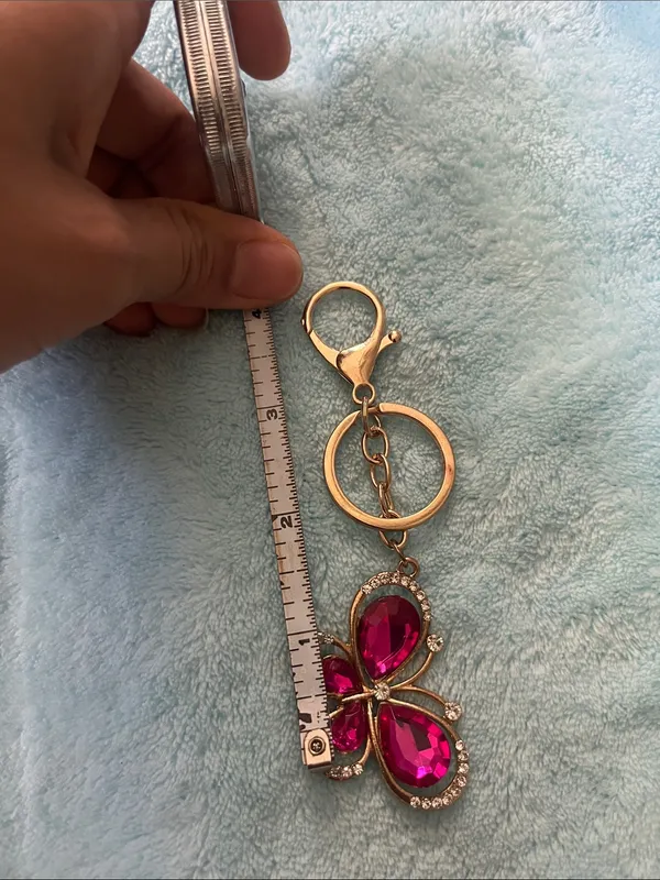Gold-Tone Pink Crystal Butterfly Keychain - Image 5