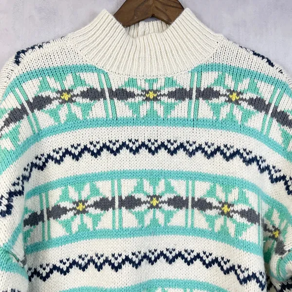 American Eagle‎ Chunky Sweater Women Small Fair Isle Mock Neck Nordic Hygge Cozy - Image 4