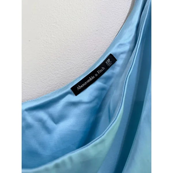 Abercrombie & Fitch Light Blue Satin One Shoulder Ruched Midi Dress XSP - Image 7