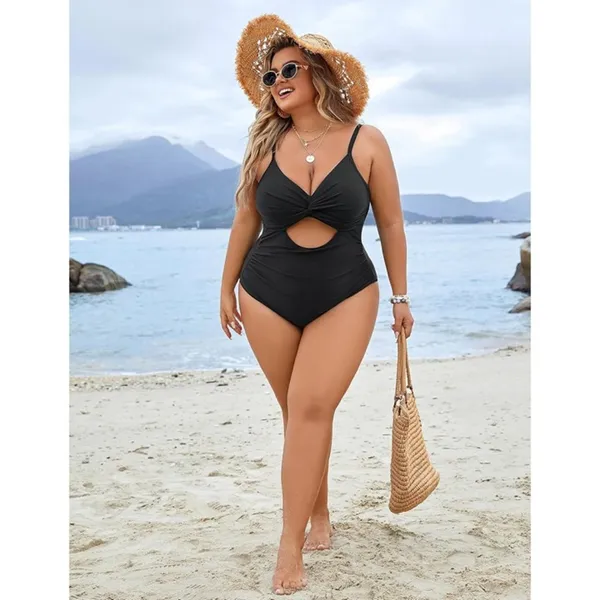 Blooming Jelly BLACK Plus Size Bathing Suit Tummy Control Cut Out Swimsuit 3XL - Image 4