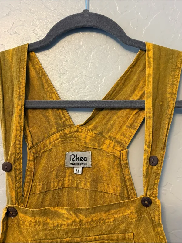 Rhea mustard yellow acid wash looking bohemian overalls size medium - Image 4