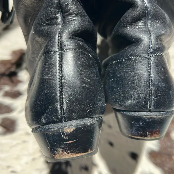 Vintage Black Real Leather Fringe Cowboy Boots Festival Rave Burning‎ Man A21 - Image 8