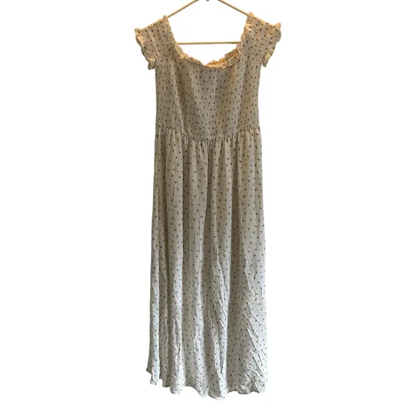Forever 21 yellow floral Cottagecore stretchy maxi dress cap sleeve medium - Image 2