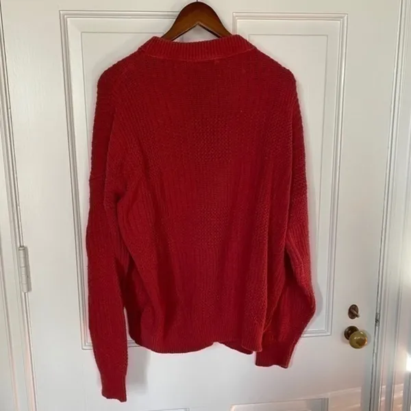 Vintage Oversized Textured Pattern‎ Grandpa Sweater Red Size XL - Image 6