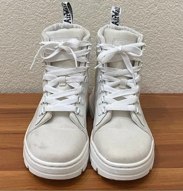 DR. MARTENS Combs Platform Boots in White Ajax+Extra Tough Poly Lace Up Boots 8 - Image 3
