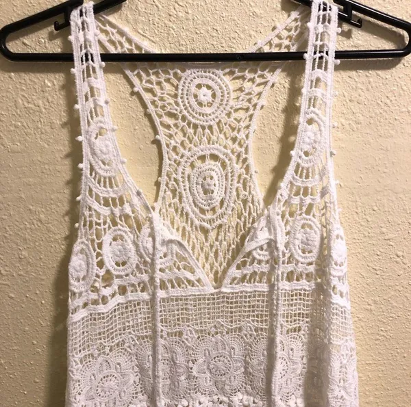 Boho Gypsy Beach Swim Cover Up White S - Image 4