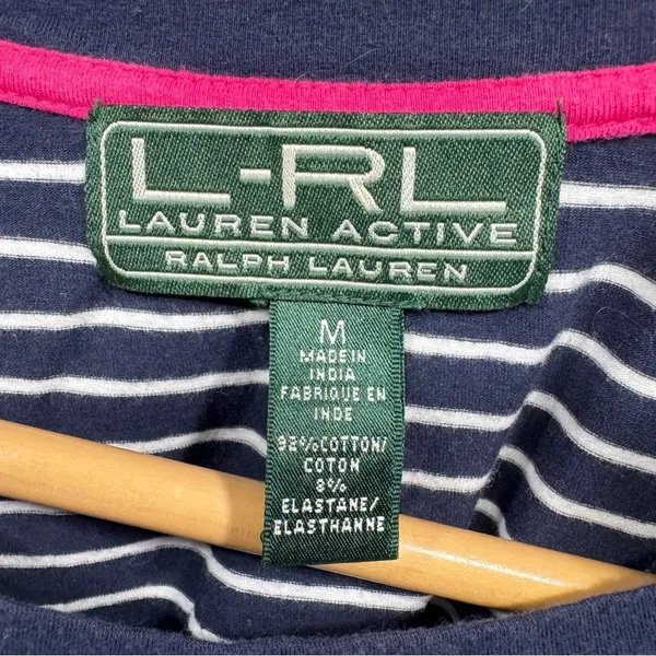 Lauren Active by Ralph Lauren Navy Blue & White Striped Jersey Top Nautical - Image 3