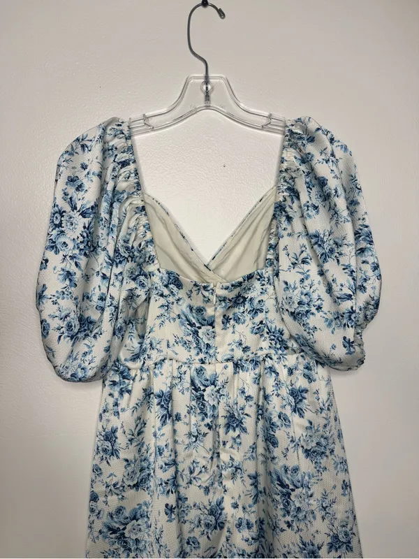 NWT Altar'd State Blue Floral Puff Sleeve CottageCore Mini Dress - Image 9