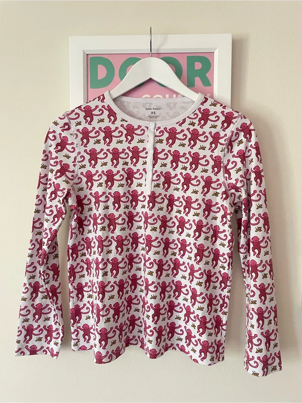 Roller Rabbit Monkey Top & Bottoms Pajamas Set Pink Red 100% Pima Cotton XS - Image 4