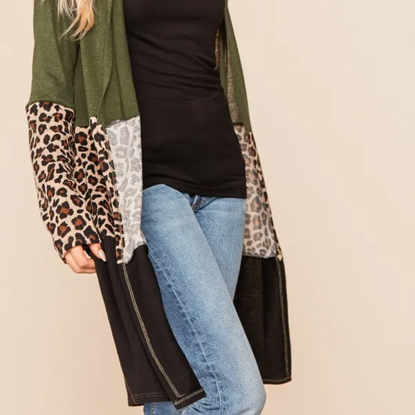HAPTICS Western Boho Cheetah Small Colorblock Long Sleeve Pocket Cardigan - Image 5
