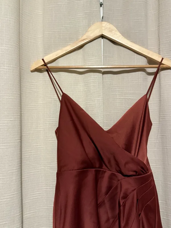 Sachin + Babi Burnt Copper Satin Wrap Maxi Dress - Image 5