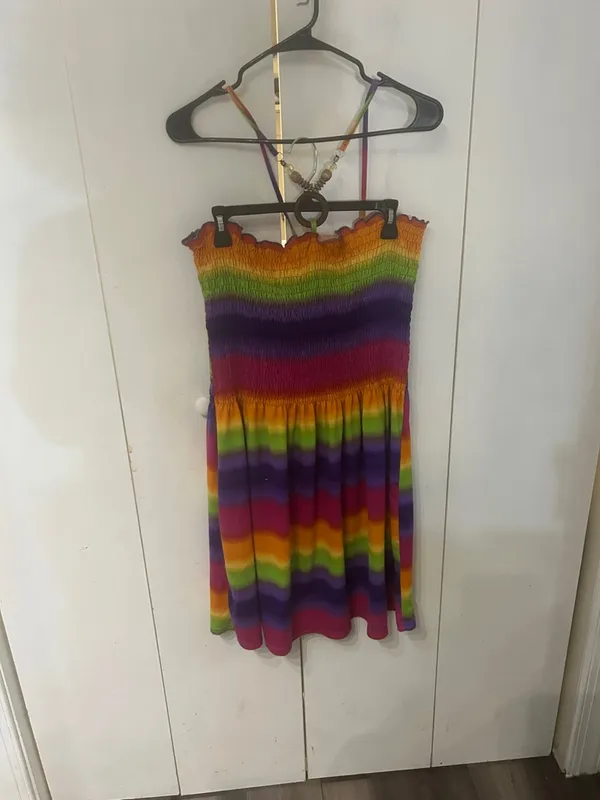 Colorful Rainbow Smocked Mini Dress Pink Size 2X - Image 3